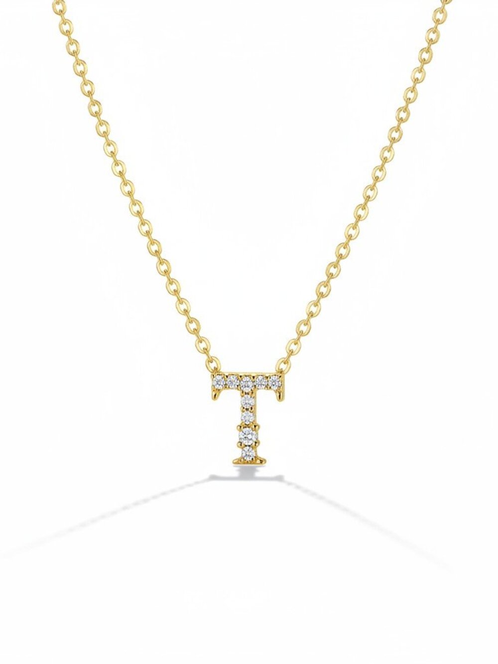Francesca's 14K Gold Plated Cubic‎ Zirconia Initial T Pendant Necklace